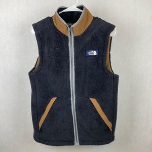 The North Face Mens Sherpa Vest Small Blue Brown Fuzzy Teddy Bear